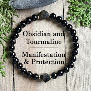 Manifestation & Protection Bracelet – Obsidian & Tourmaline